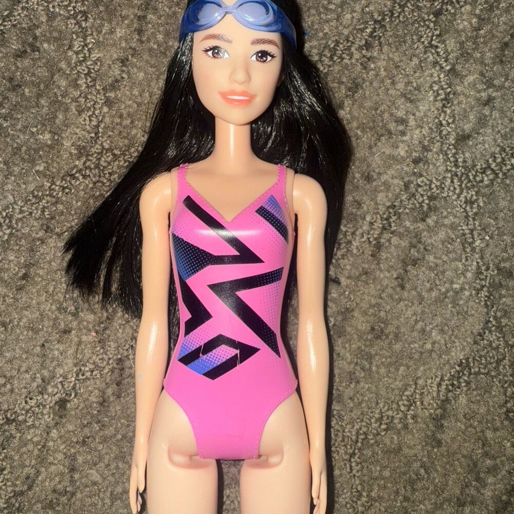 MATTEL Barbie Doll You Can Be Anything Raquelle Brunette Pink Swimsuit Swimmer